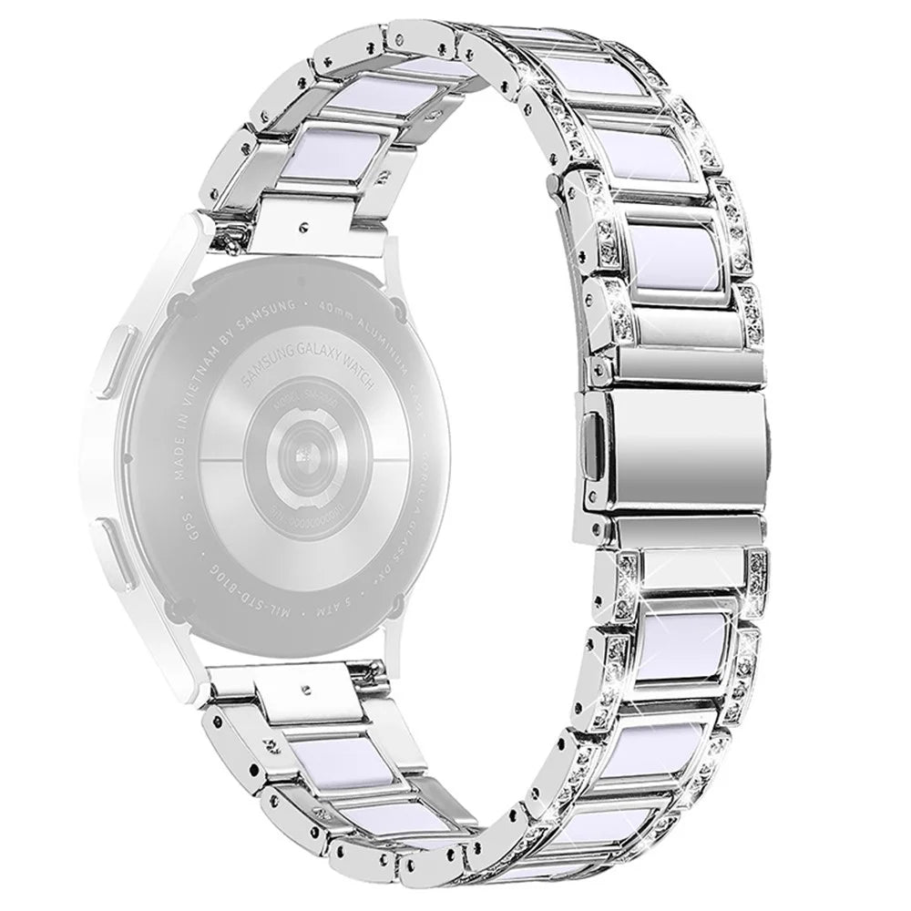 For Huawei Watch GT 2 42mm / Watch 2 / Honor Magic Watch 2 42mm Stainless Steel + Resin Watch Strap Quick Release Watch Band Rhinestone Decoration Watchband - Sliver / White - 1