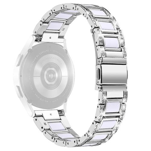 For Huawei Watch GT 2 42mm / Watch 2 / Honor Magic Watch 2 42mm Stainless Steel + Resin Watch Strap Quick Release Watch Band Rhinestone Decoration Watchband - Sliver / White - 1
