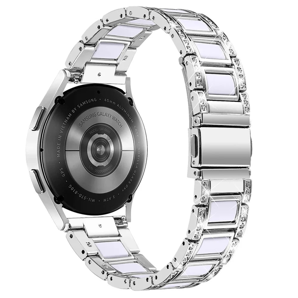 For Huawei Watch GT 2 42mm / Watch 2 / Honor Magic Watch 2 42mm Stainless Steel + Resin Watch Strap Quick Release Watch Band Rhinestone Decoration Watchband - Sliver / White - 2
