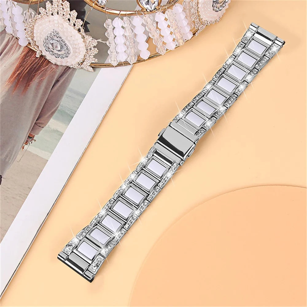 For Huawei Watch GT 2 42mm / Watch 2 / Honor Magic Watch 2 42mm Stainless Steel + Resin Watch Strap Quick Release Watch Band Rhinestone Decoration Watchband - Sliver / White - 3