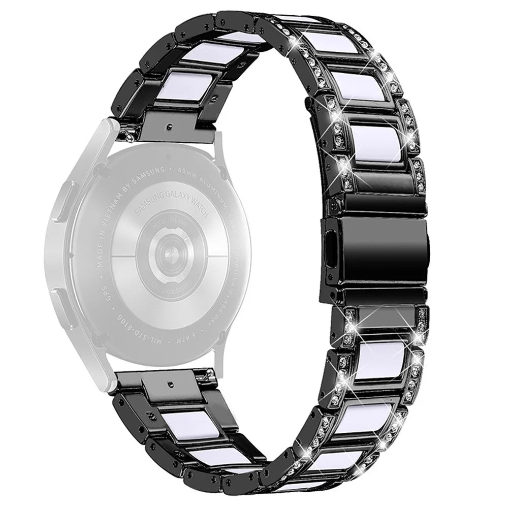 For Huawei Watch GT 2 42mm / Watch 2 / Honor MagicWatch 2 42mm Stainless Steel Watch Band Rhinestone Decor Resin Wrist Strap - Black / White - 1