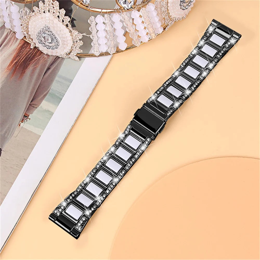 For Huawei Watch GT 2 42mm / Watch 2 / Honor MagicWatch 2 42mm Stainless Steel Watch Band Rhinestone Decor Resin Wrist Strap - Black / White - 3