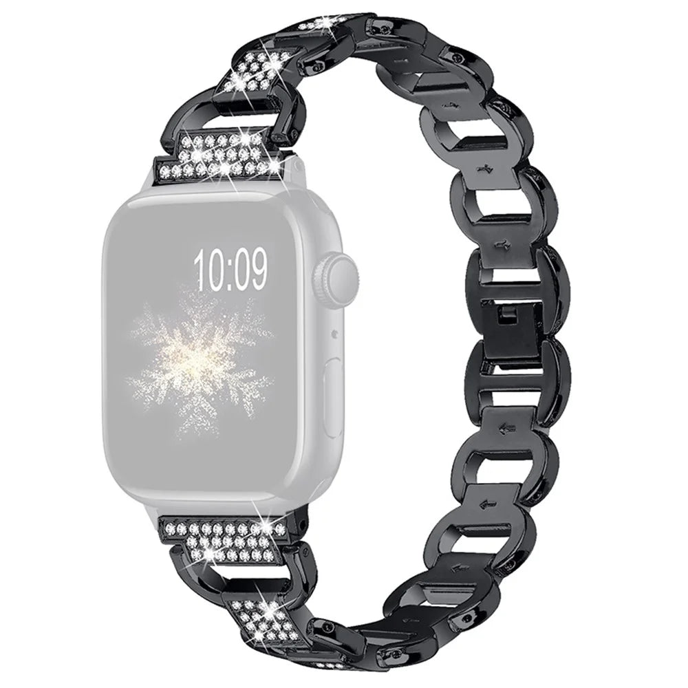 For Apple Watch Ultra 3 2 1 49mm / Series 11 10 46mm / 9 8 7 45mm / SE3 SE2 SE 6 5 4 44mm / 3 2 1 42mm Metal Watch Strap Quick Release Rhinestone Decoration Watchband - Black - 1