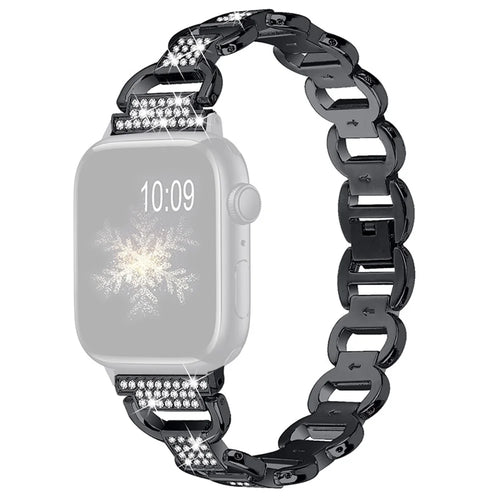 For Apple Watch Series 11 10 42mm / 9 8 7 41mm / SE3 SE2 SE 6 5 4 40mm / 3 2 1 38mm Rhinestone Decorated Watch Strap Quick Release Metal Watch Band Replacement Watchband - Black - 1