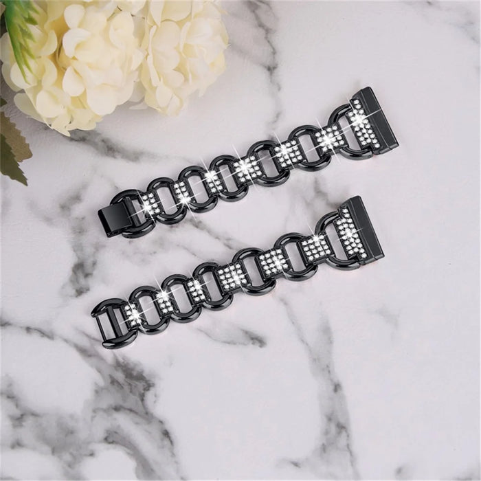 For Fitbit Versa 4  / Sense 2 Quick Release Watch Strap Metal Watchband Rhinestone Decorated Watch Band - Black - 3