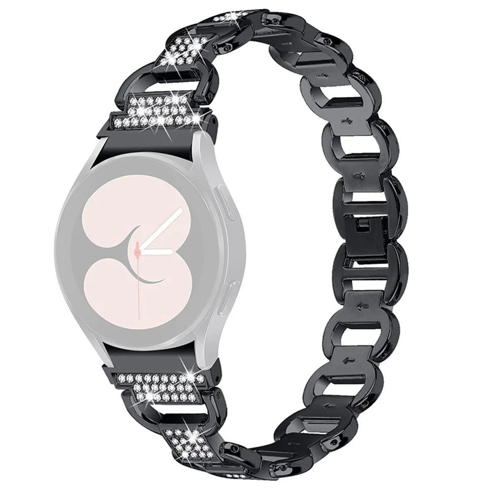 For Samsung Galaxy Watch 5 Pro 45mm / Watch 5 Active 40mm / 44mm Seamless Metal Watch Strap Quick Release Watch Band Rhinestone Decorated Watchband - Black - 1