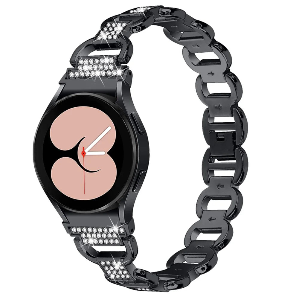 For Samsung Galaxy Watch 5 Pro 45mm / Watch 5 Active 40mm / 44mm Seamless Metal Watch Strap Quick Release Watch Band Rhinestone Decorated Watchband - Black - 2