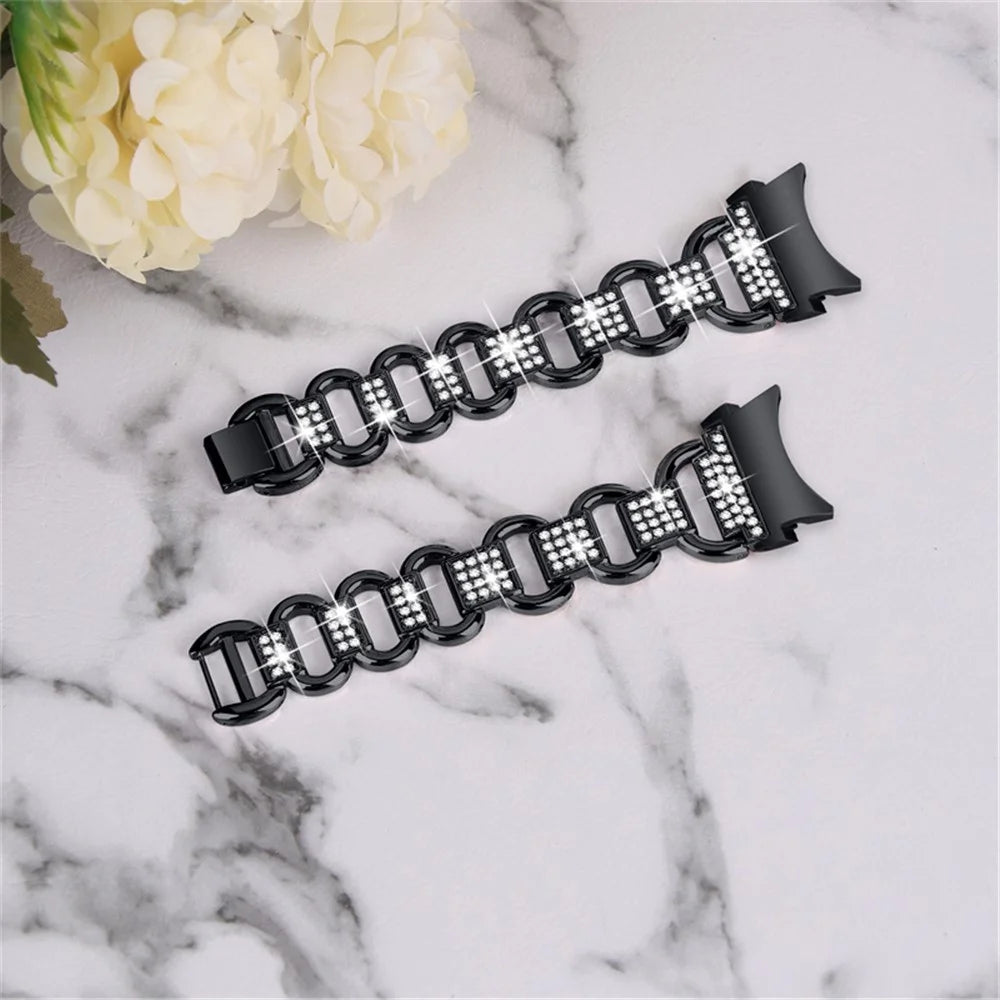 For Samsung Galaxy Watch 5 Pro 45mm / Watch 5 Active 40mm / 44mm Seamless Metal Watch Strap Quick Release Watch Band Rhinestone Decorated Watchband - Black - 3