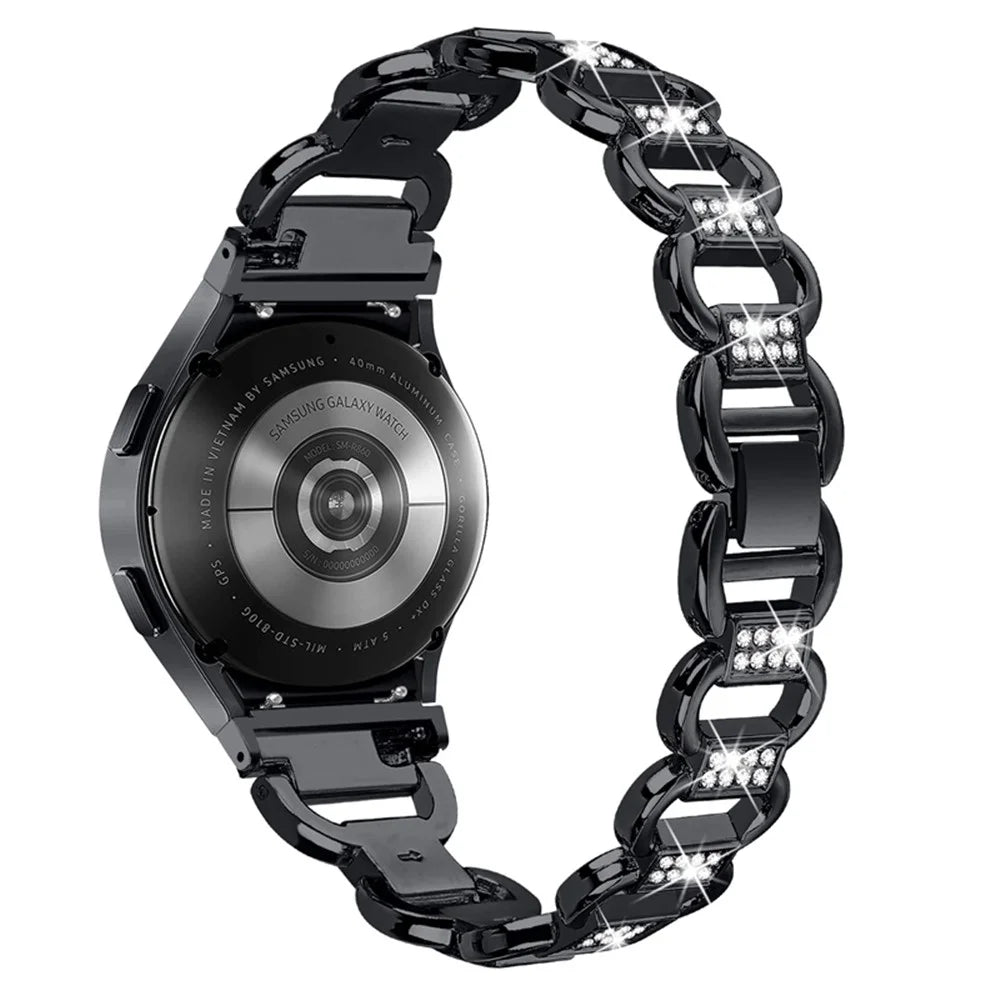 For Samsung Galaxy Watch 5 Pro 45mm / Watch 5 Active 40mm / 44mm Seamless Metal Watch Strap Quick Release Watch Band Rhinestone Decorated Watchband - Black - 6
