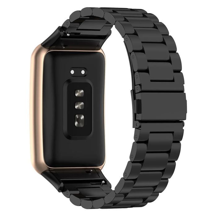 For Oppo Watch Free Replacement Stainless Steel Watch Strap Three-Beads Wrist Band with Folding Buckle - Black - 2