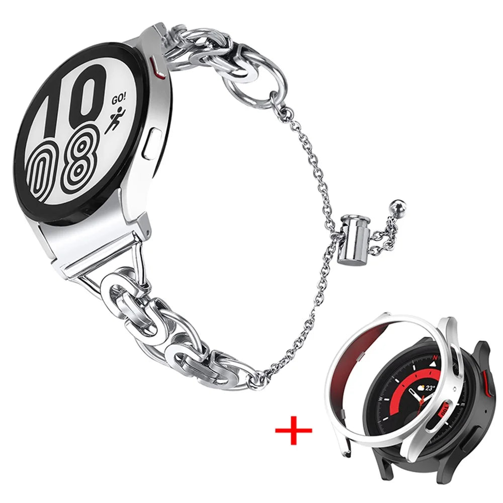 For Samsung Galaxy Watch 5 Pro 45mm Bracelet Band Bead Decor Adjustable Stainless Steel Strap with PC Protective Cover - Silver - 1