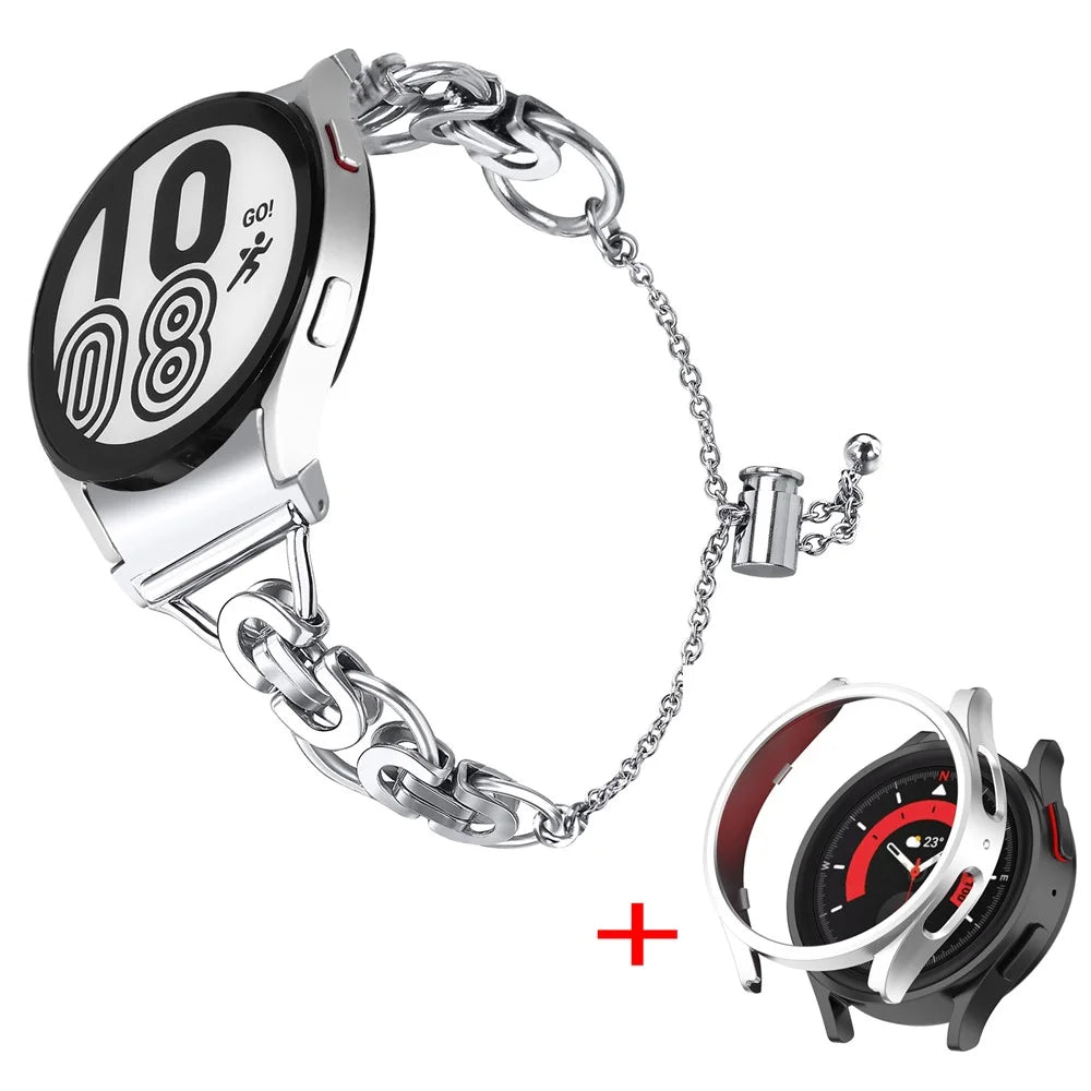 For Samsung Galaxy Watch 5 40mm Metal Watch Band Bead Decor Bracelet with PC Protective Case - Silver - 1