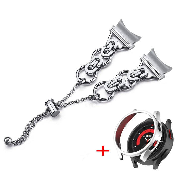 For Samsung Galaxy Watch 5 40mm Metal Watch Band Bead Decor Bracelet with PC Protective Case - Silver - 2