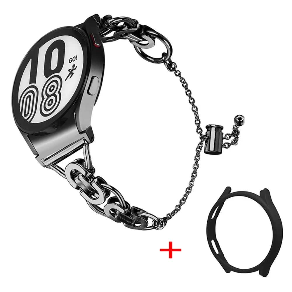 For Samsung Galaxy Watch 5 40mm Stainless Steel Watch Band Bead Decor Bracelet Replacement Strap with PC Protective Case - Black + Black Watch Frame - 1