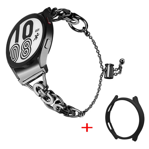 For Samsung Galaxy Watch 5 Pro 45mm Bead Decor Bracelet Stainless Steel Wristband Strap with PC Protective Cover - Black + Black Watch Frame - 1