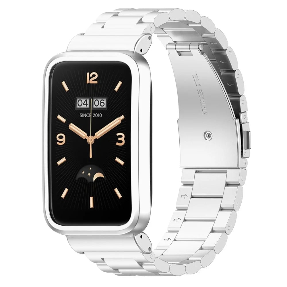 For Xiaomi Mi Band 7 Pro 3 Beads Stainless Steel Strap Replacement Wrist Band with Watch Case - Silver - 1