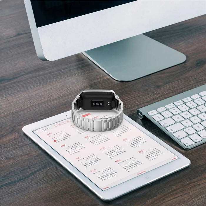 For Xiaomi Mi Band 7 Pro 3 Beads Stainless Steel Strap Replacement Wrist Band with Watch Case - Silver - 6