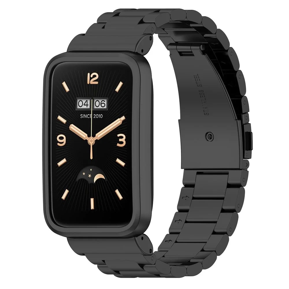 For Xiaomi Mi Band 7 Pro Replacement Smartwatch Band Stainless Steel 3 Beads Wrist Strap with Watch Case - Black - 1