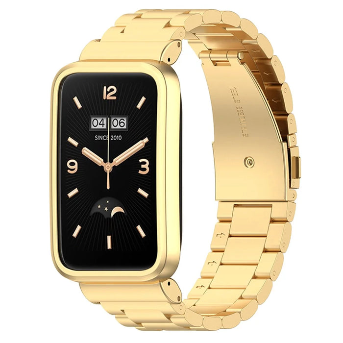 For Xiaomi Mi Band 7 Pro Stainless Steel Three Beads Wrist Strap Replacement Band with Watch Case - Gold - 1