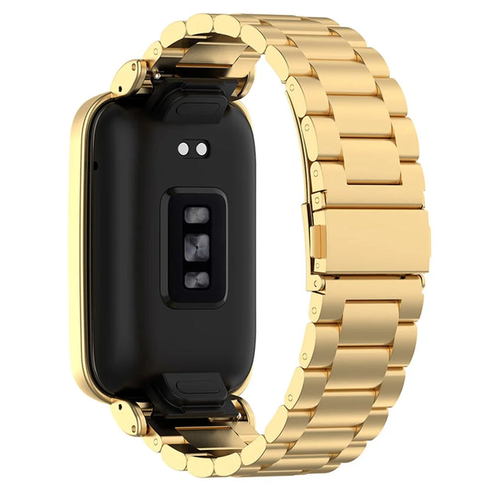 For Xiaomi Mi Band 7 Pro Stainless Steel Three Beads Wrist Strap Replacement Band with Watch Case - Gold - 2