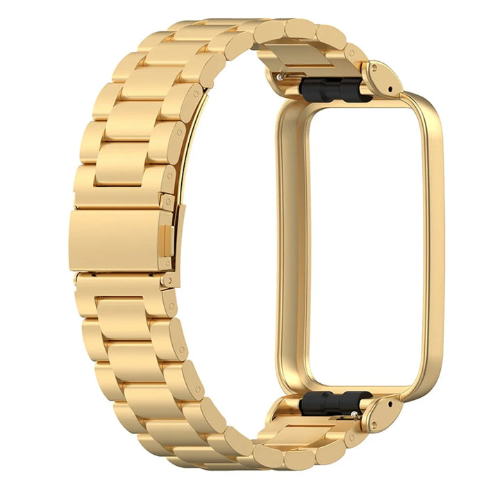 For Xiaomi Mi Band 7 Pro Stainless Steel Three Beads Wrist Strap Replacement Band with Watch Case - Gold - 3