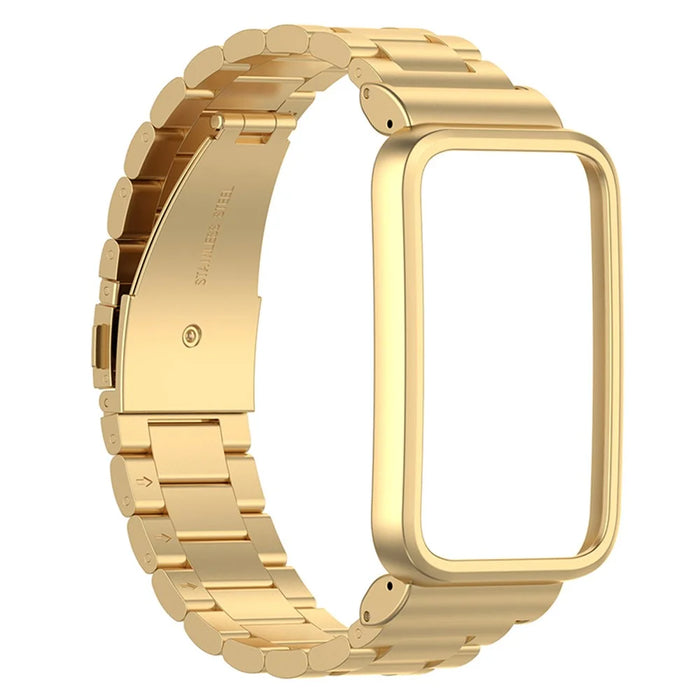 For Xiaomi Mi Band 7 Pro Stainless Steel Three Beads Wrist Strap Replacement Band with Watch Case - Gold - 4