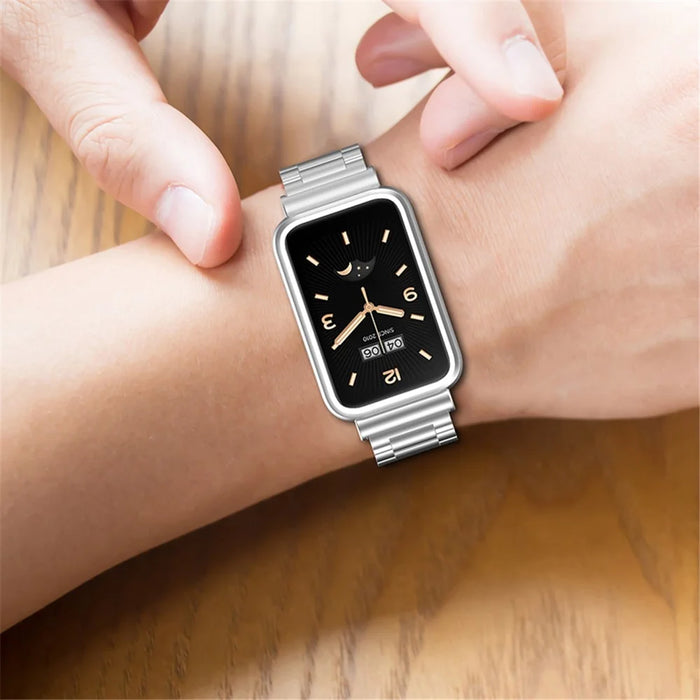 For Xiaomi Mi Band 7 Pro Stainless Steel Three Beads Wrist Strap Replacement Band with Watch Case - Gold - 7