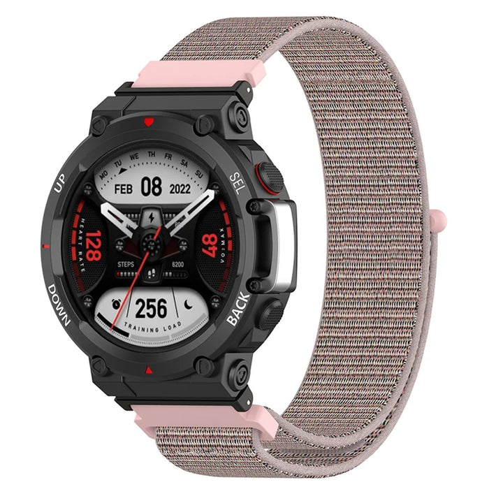 For Huami Amazfit T-Rex 2 Loop Sport Watch Strap Nylon Breathable Replacement Fastening Watchband, Standard Size - Pink - 1