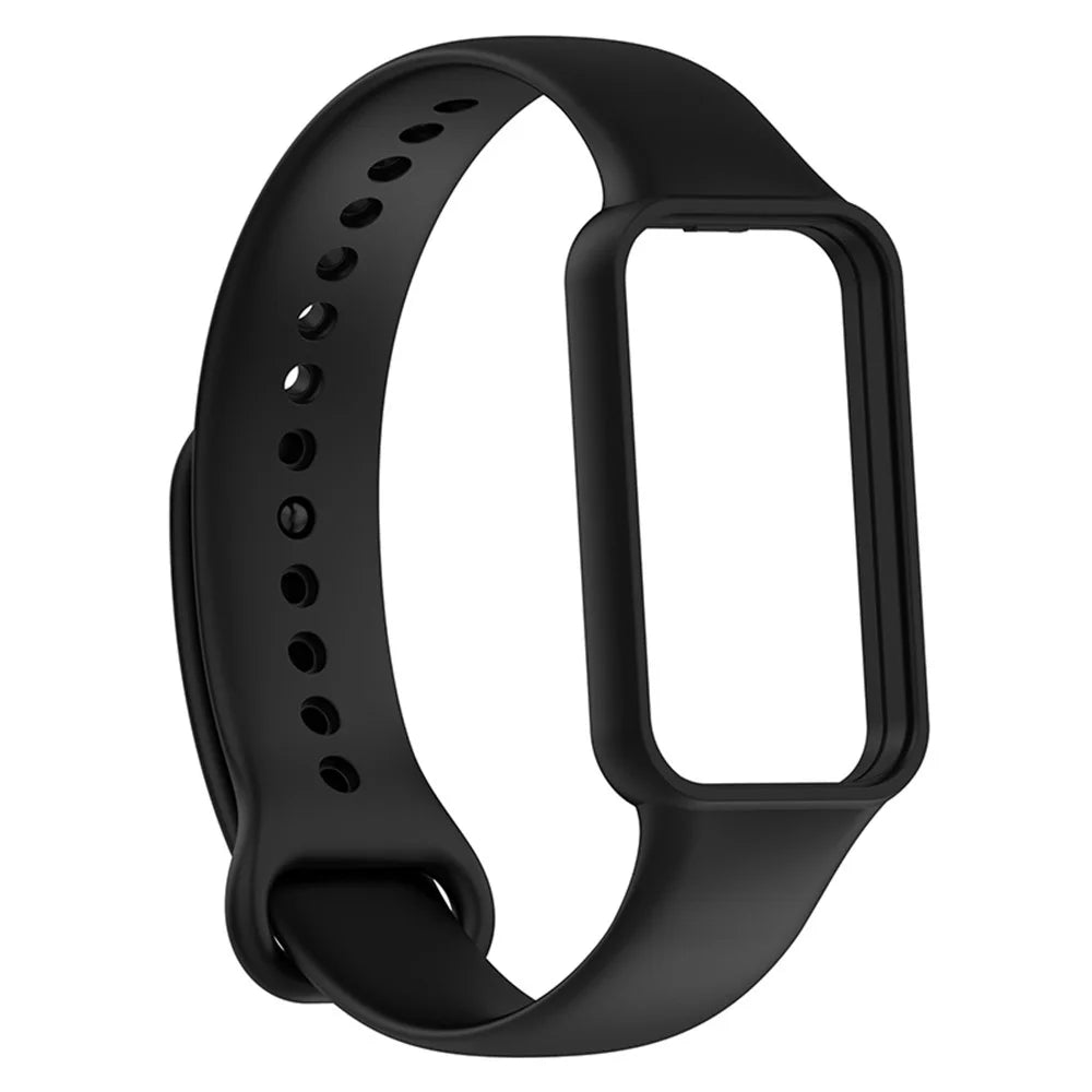 For Huami Amazfit Band 7 Strap TPE Watch Band with Protective Case - Black - 4
