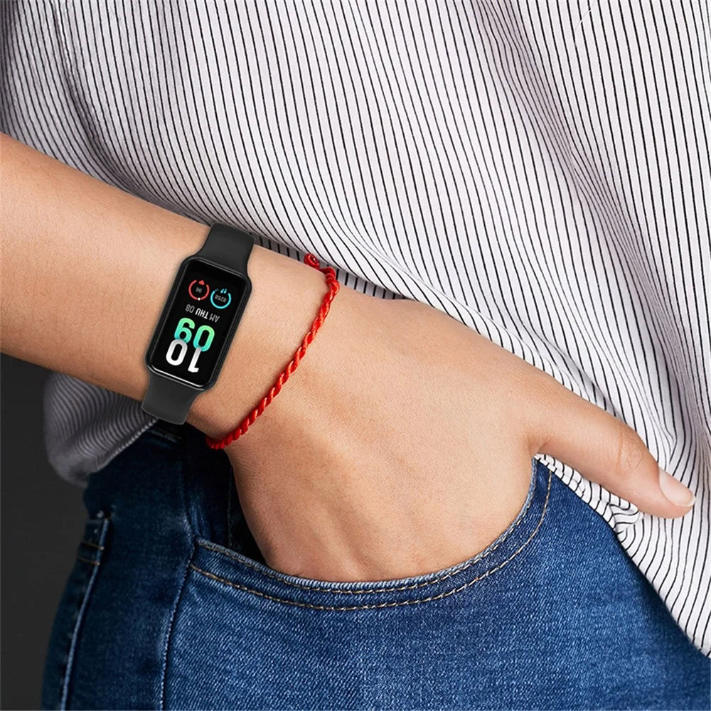 For Huami Amazfit Band 7 Strap TPE Watch Band with Protective Case - Black - 7