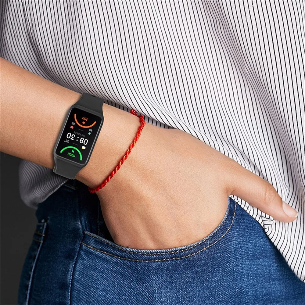 For Oppo Band 2 Soft TPU Watch Band Quick Release Replacement Sports Watch Strap - Black - 7