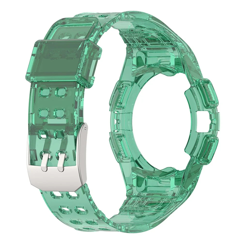 For Samsung Galaxy Watch 5 40mm / Watch4 40mm Soft TPU Sport Watch Band Wrist Strap with Rugged Protective Case - Transparent Green - 3