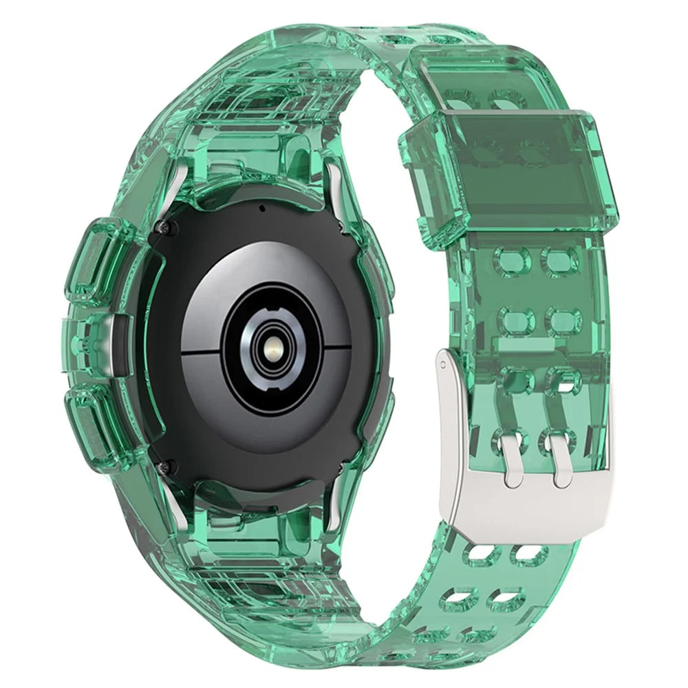 For Samsung Galaxy Watch6 / Watch 5 44mm / Watch4 44mm Sport Watch Band TPU Replacement Strap with Bumper Protective Case - Transparent Green - 2