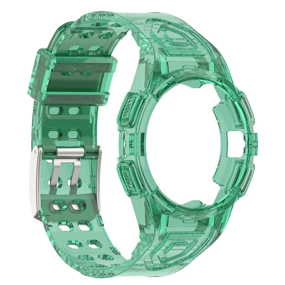 For Samsung Galaxy Watch6 / Watch 5 44mm / Watch4 44mm Sport Watch Band TPU Replacement Strap with Bumper Protective Case - Transparent Green - 4