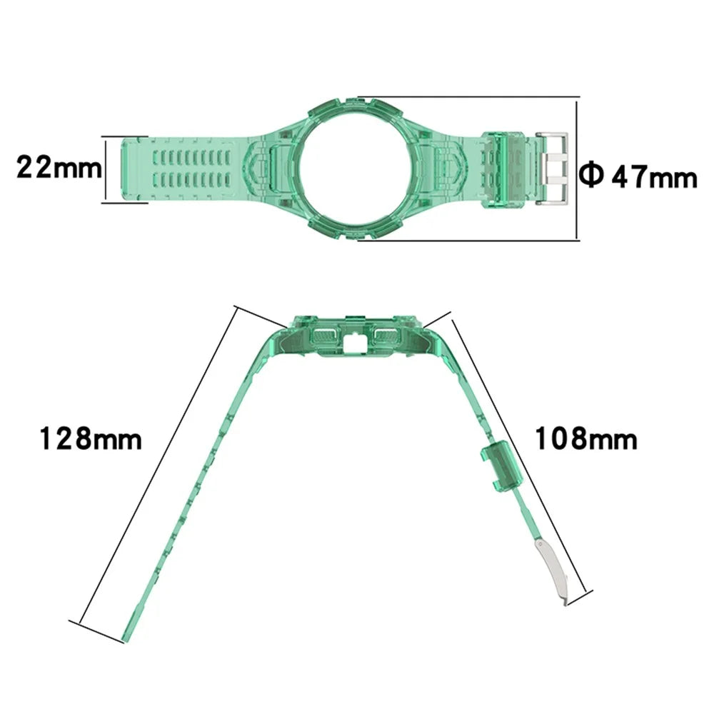 For Samsung Galaxy Watch6 / Watch 5 44mm / Watch4 44mm Sport Watch Band TPU Replacement Strap with Bumper Protective Case - Transparent Green - 6