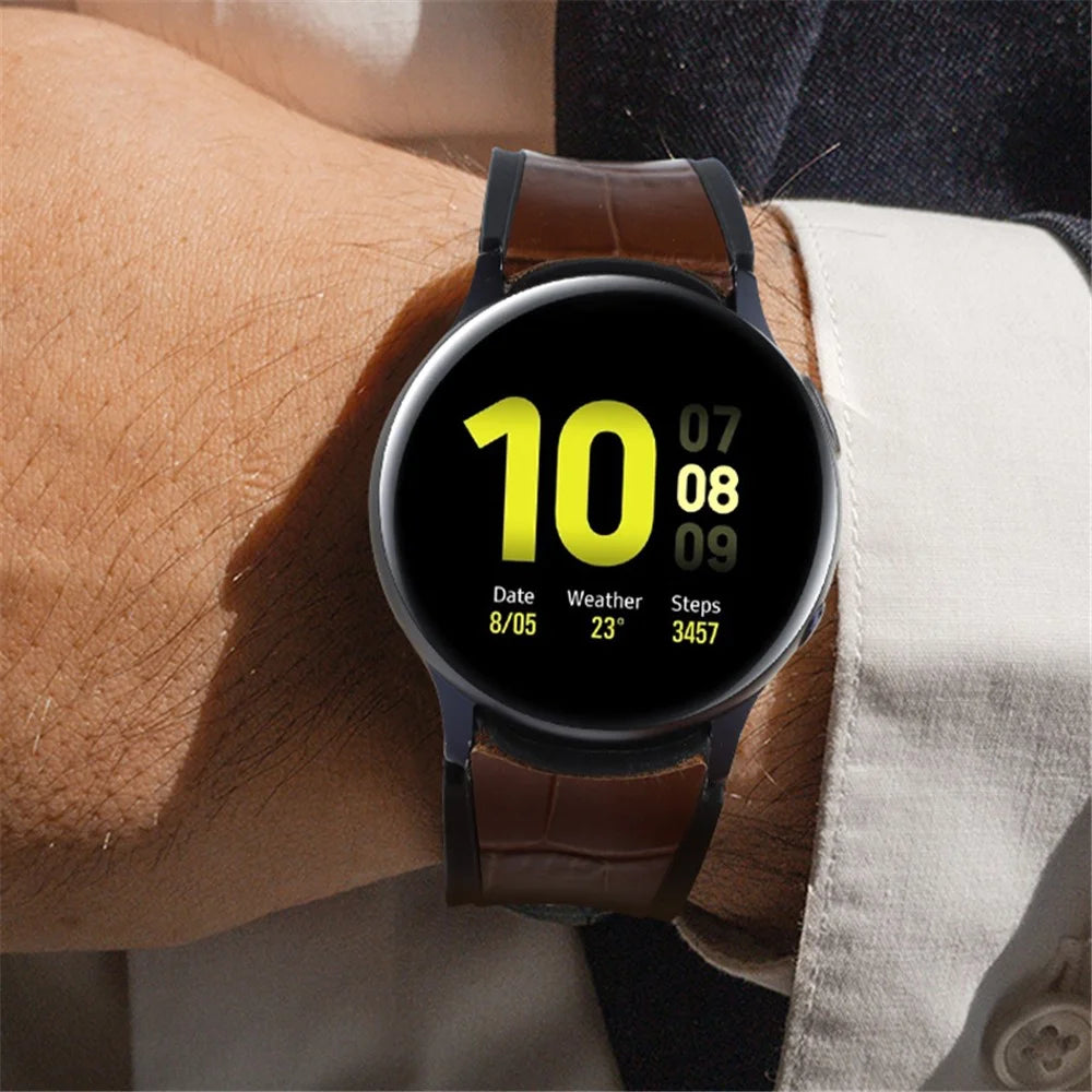 For Samsung Galaxy Watch6 40mm 44mm / Watch6 Classic 43mm 47mm / Watch 5 40mm 44mm / 5 Pro 45mm / Watch4 40mm 44mm Dual Color Genuine Leather Coated Silicone Watch Strap Replacement - Black / Red Bamboo Grain - 5