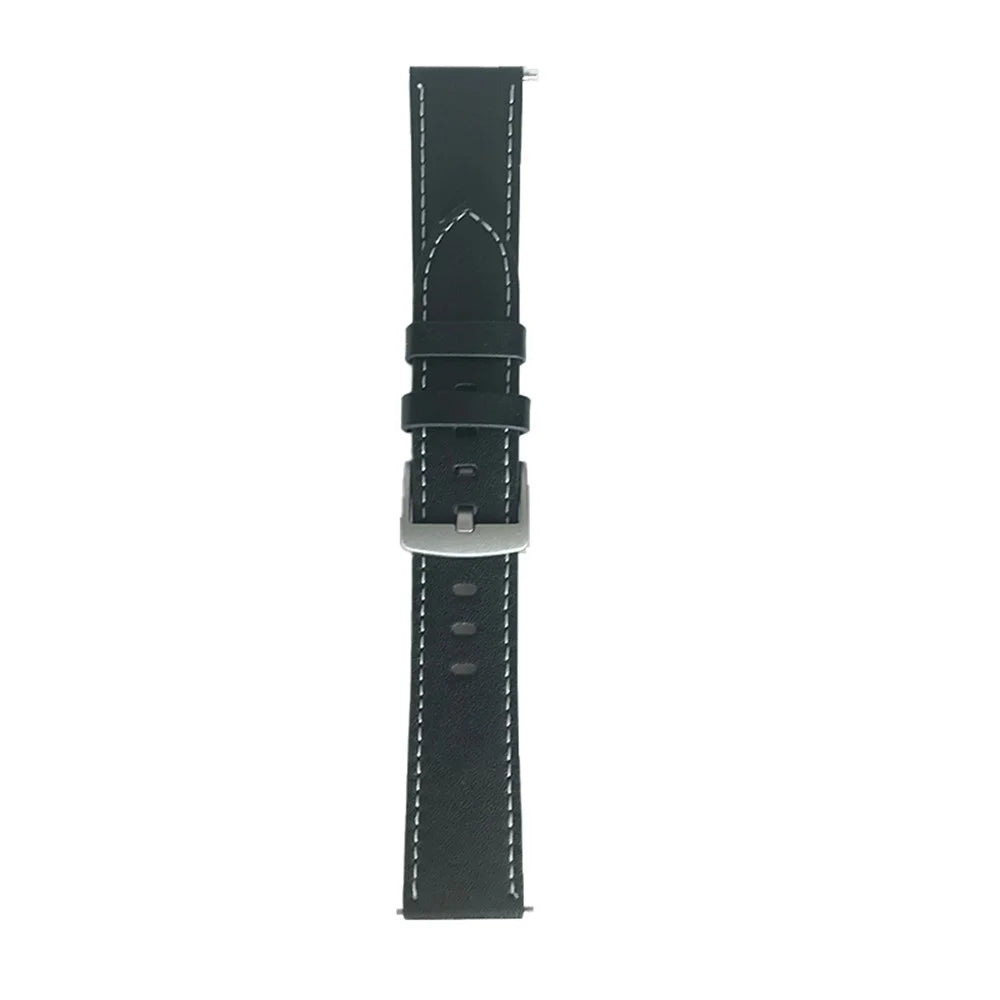 For Samsung Galaxy Watch3 41mm / Huawei Watch GT 2 42mm Genuine Leather Watch Strap 20mm Wrist Band with Silver Buckle - Black - 3