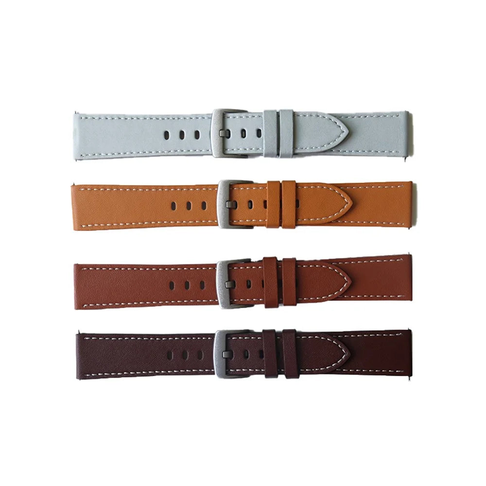 For Samsung Galaxy Watch3 41mm / Huawei Watch GT 2 42mm Genuine Leather Watch Strap 20mm Wrist Band with Silver Buckle - Black - 4