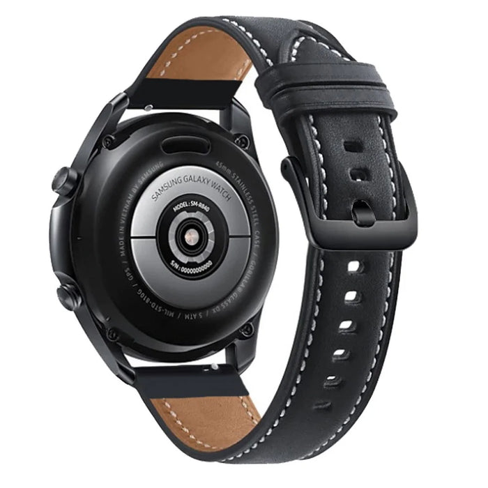 For Samsung Galaxy Watch3 41mm Replacement Genuine Leather Strap 20mm Universal Watch Band with Black Buckle - Black - 1