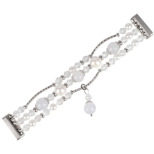 For Fitbit Versa 4 / Sense 2 Agate Beads Bracelet Band Jewelry Watch Strap Replacement - White - 1