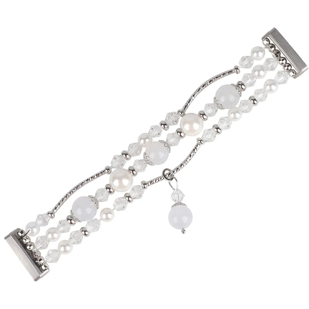 For Fitbit Versa 4 / Sense 2 Agate Beads Bracelet Band Jewelry Watch Strap Replacement - White - 1