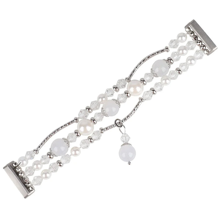 For Fitbit Versa 4 / Sense 2 Agate Beads Bracelet Band Jewelry Watch Strap Replacement - White - 1