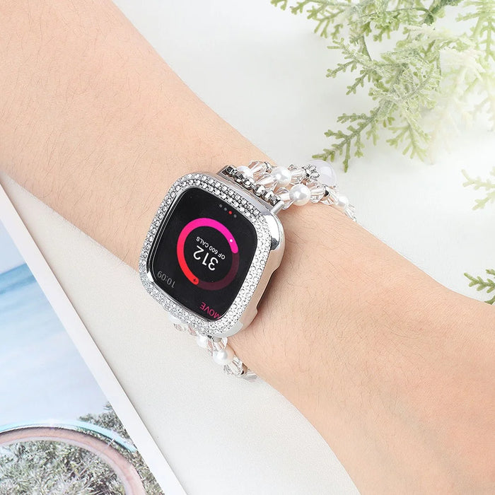For Fitbit Versa 4 / Sense 2 Agate Beads Bracelet Band Jewelry Watch Strap Replacement - White - 3