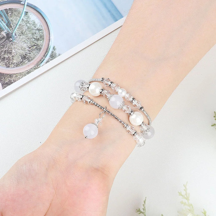 For Fitbit Versa 4 / Sense 2 Agate Beads Bracelet Band Jewelry Watch Strap Replacement - White - 4