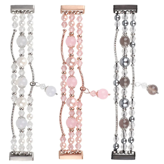 For Fitbit Versa 4 / Sense 2 Agate Beads Bracelet Band Jewelry Watch Strap Replacement - White - 5