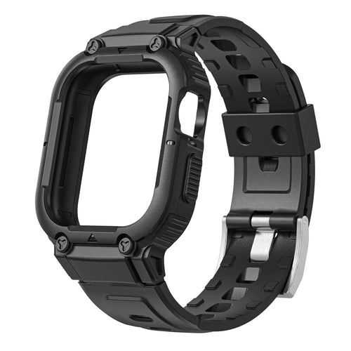 For Apple Watch Series 9 8 7 41mm / 6 5 4 SE SE (2022) SE (2023) 40mm / 3 2 1 38mm Silicone Watch Band Wrist Strap + Anti-Drop Watch Case - Black - 1