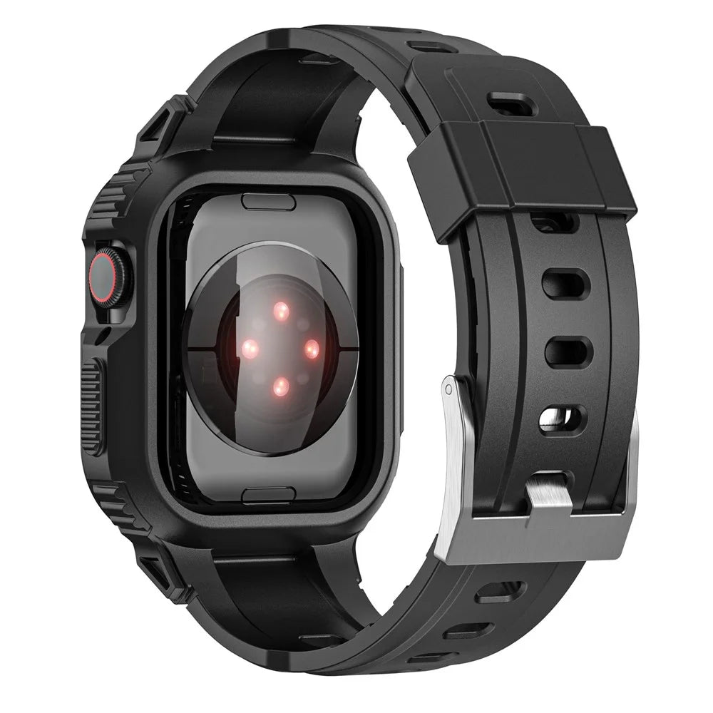 For Apple Watch Series 9 8 7 41mm / 6 5 4 SE SE (2022) SE (2023) 40mm / 3 2 1 38mm Silicone Watch Band Wrist Strap + Anti-Drop Watch Case - Black - 3