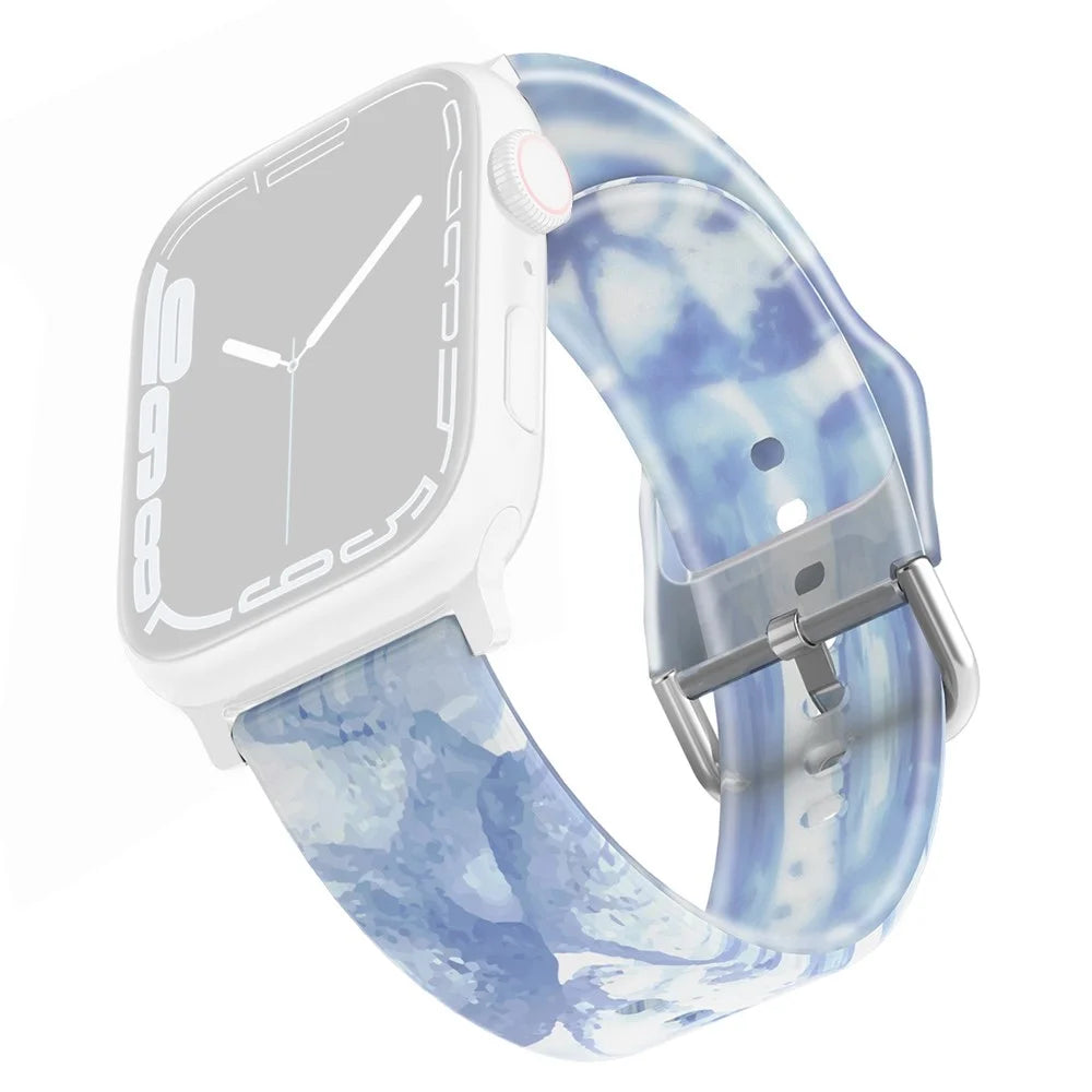 For Apple Watch Ultra 3 2 1 49mm / Series 11 10 46mm / 9 8 7 45mm / SE3 SE2 SE 6 5 4 44mm / 3 2 1 42mm Rainbow Color Quick Release Watch Strap Silicone Watchband - Ice Blue - 1