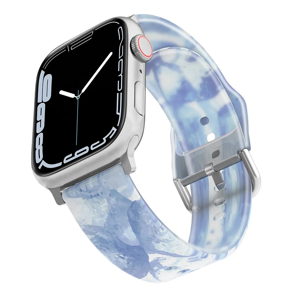For Apple Watch Ultra 3 2 1 49mm / Series 11 10 46mm / 9 8 7 45mm / SE3 SE2 SE 6 5 4 44mm / 3 2 1 42mm Rainbow Color Quick Release Watch Strap Silicone Watchband - Ice Blue - 2