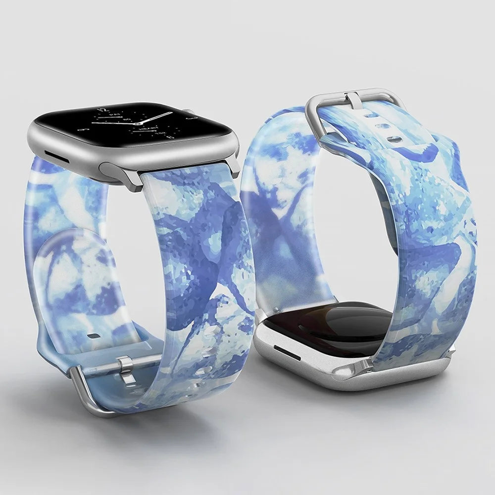 For Apple Watch Series 11 10 42mm / 9 8 7 41mm / SE3 SE2 SE 6 5 4 40mm / 3 2 1 38mm Silicone Watch Band Rainbow Color Watch Strap Quick Release Watchband - Ice Blue - 3